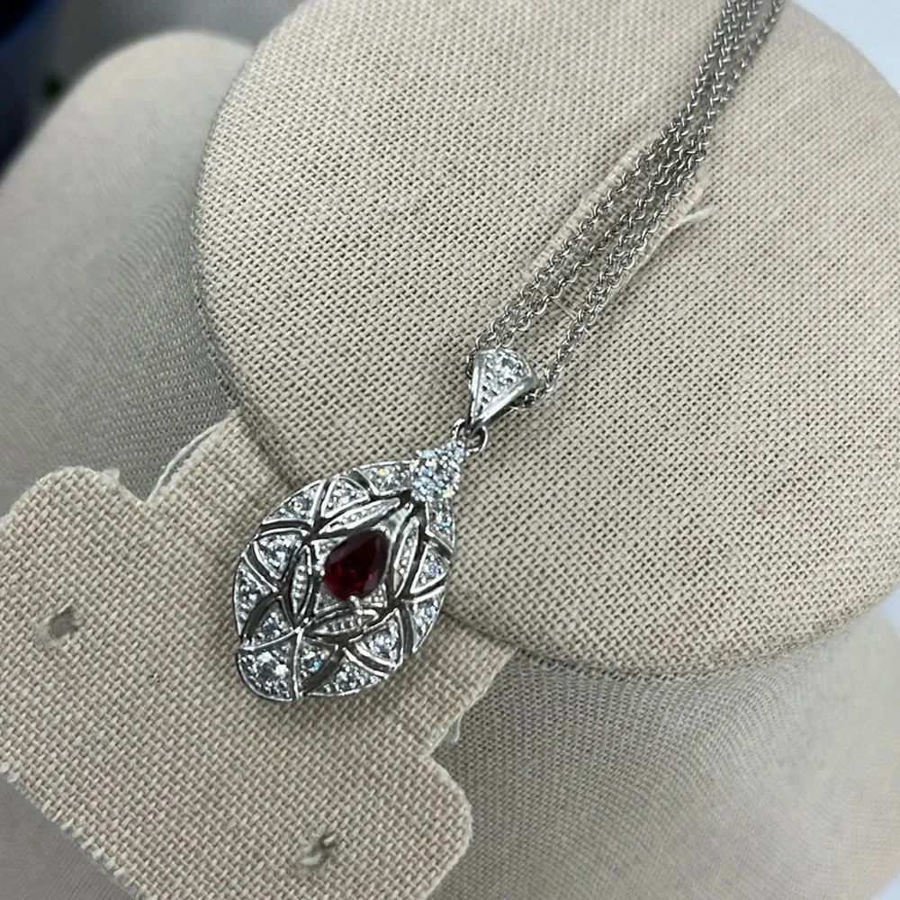 Vintage QVC Diamonique Garnet Necklace - Sterling Silver 925 - Picture 17 of 17